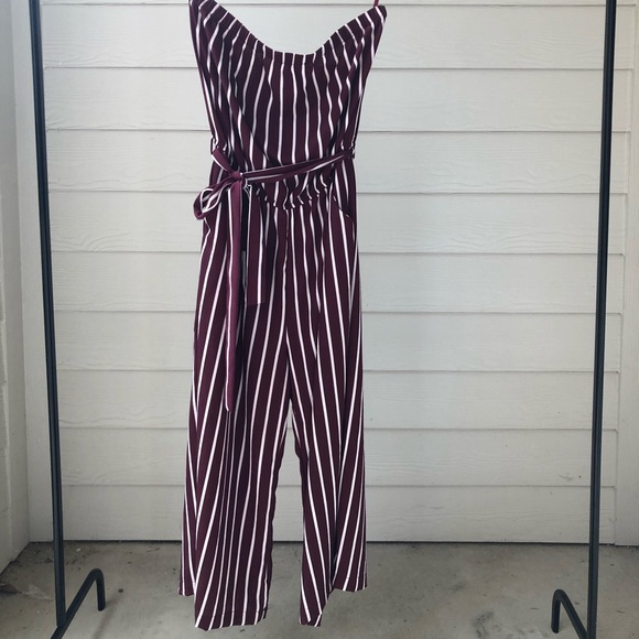 Ambiance Other - Maroon & White Striped Jumpsuit